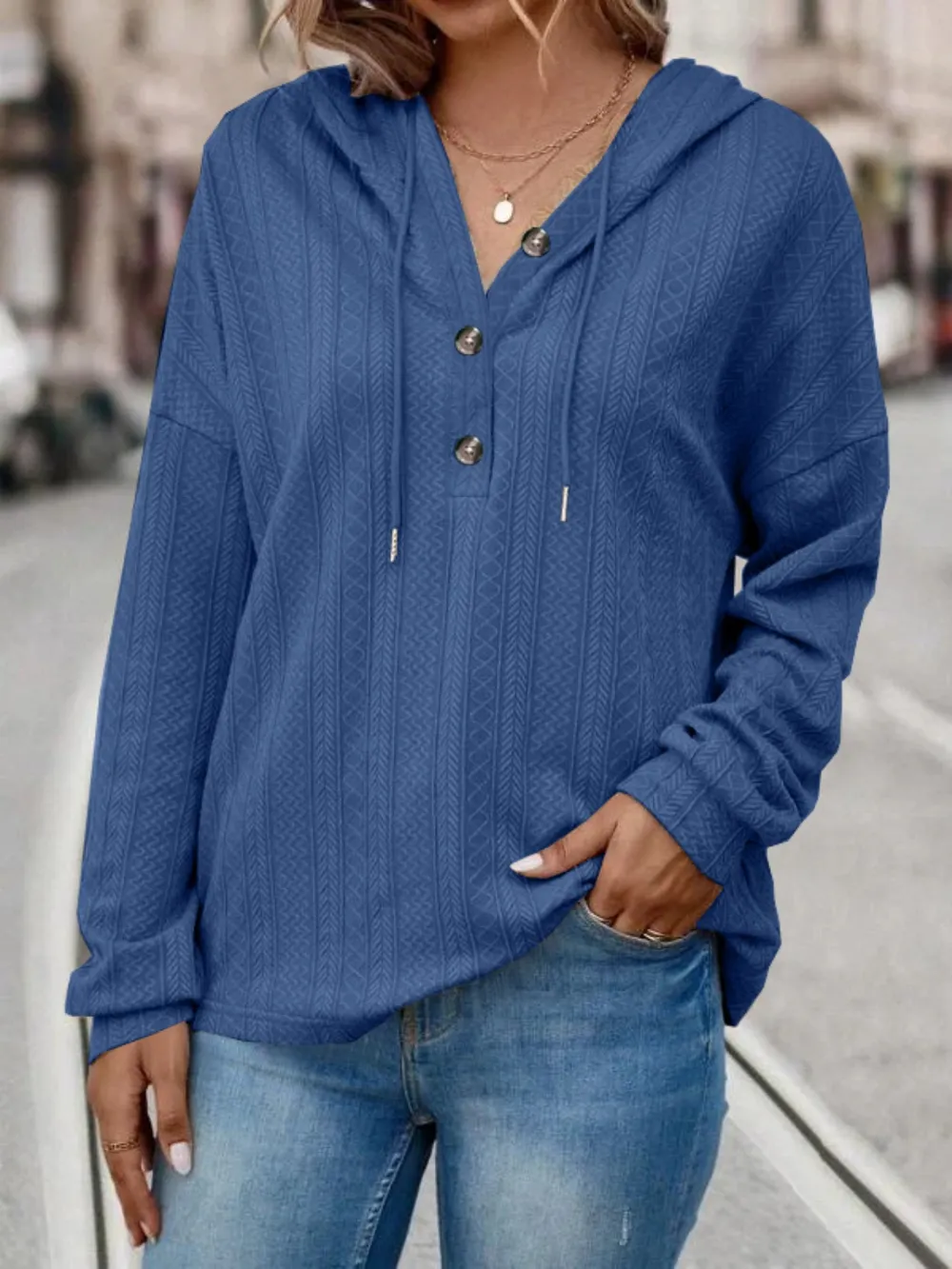 Drawstring Dropped Shoulder Long Sleeve Hoodie, image 5