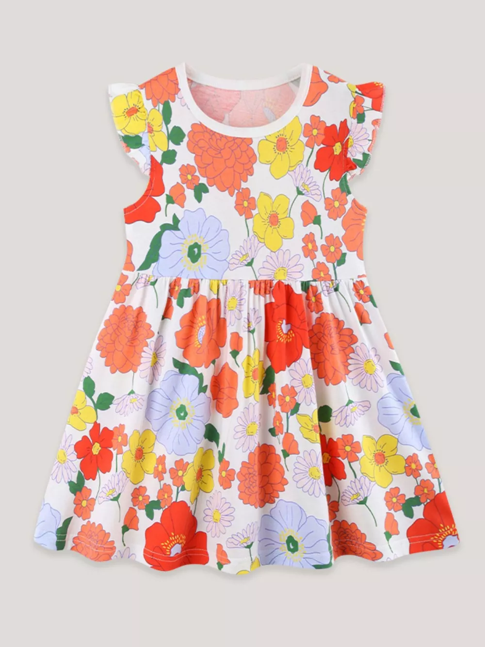 Children's Floral Print Ruffle Sleeve Casual Dress, image 2