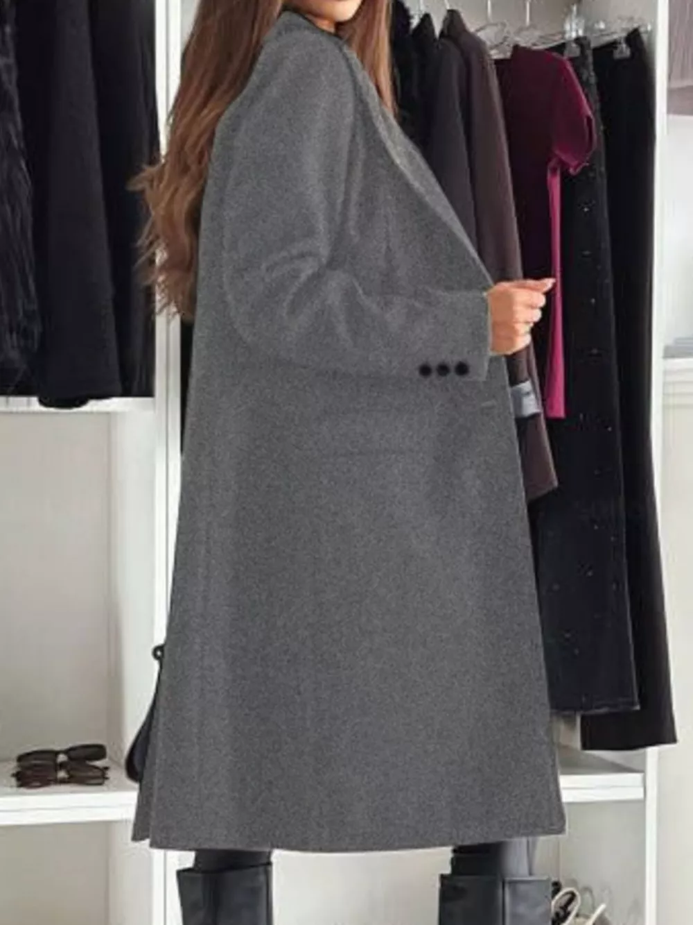 Lapel Collar Long Sleeve Coat, image 7
