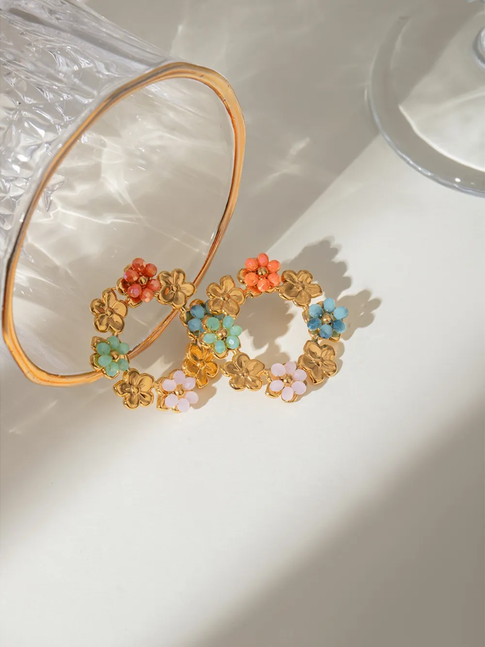 Synthetic Crystal Stainless Steel Flower Earrings, image 2