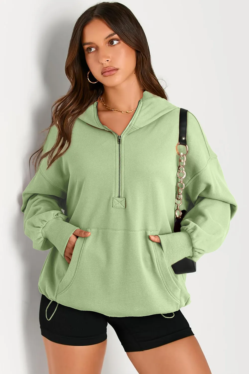 Pocketed Half Zip Long Sleeve Hoodie, image 17