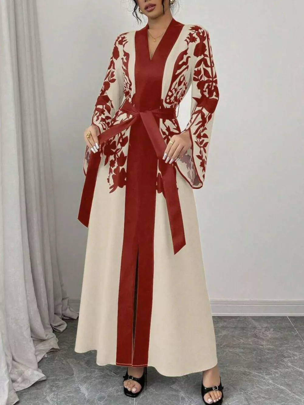 Printed Tie Waist Maxi Dress, image 13