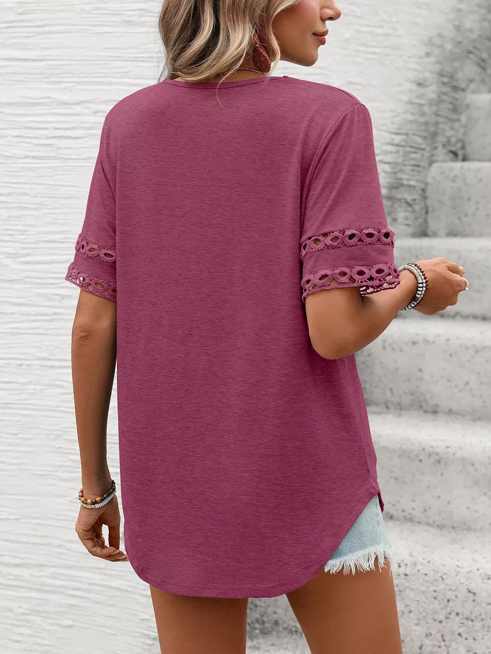 V-Neck Hollow-Out Sleeve T-Shirt, image 22