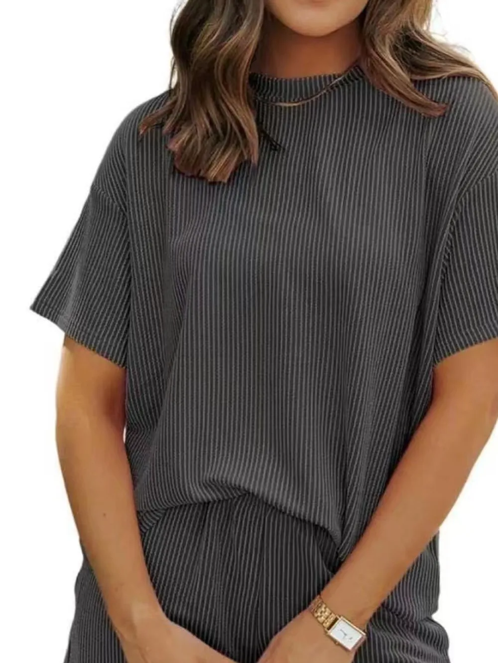 Full Size Ribbed Short Sleeve Top and Shorts Two-Piece Set Plus Size, image 16