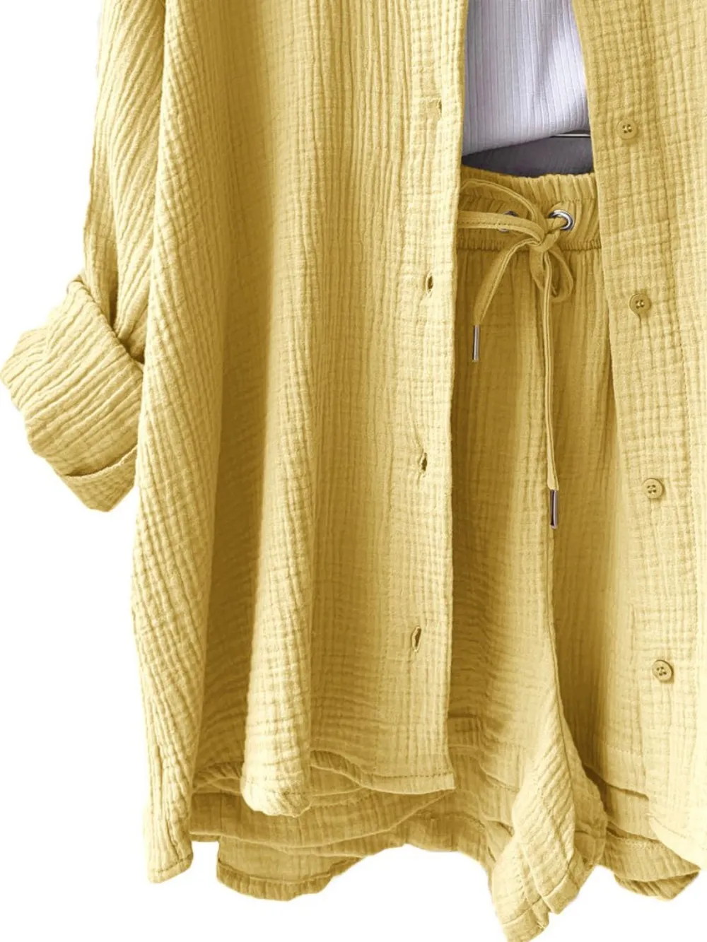 Textured Button Up Shirt and Shorts Set, image 18