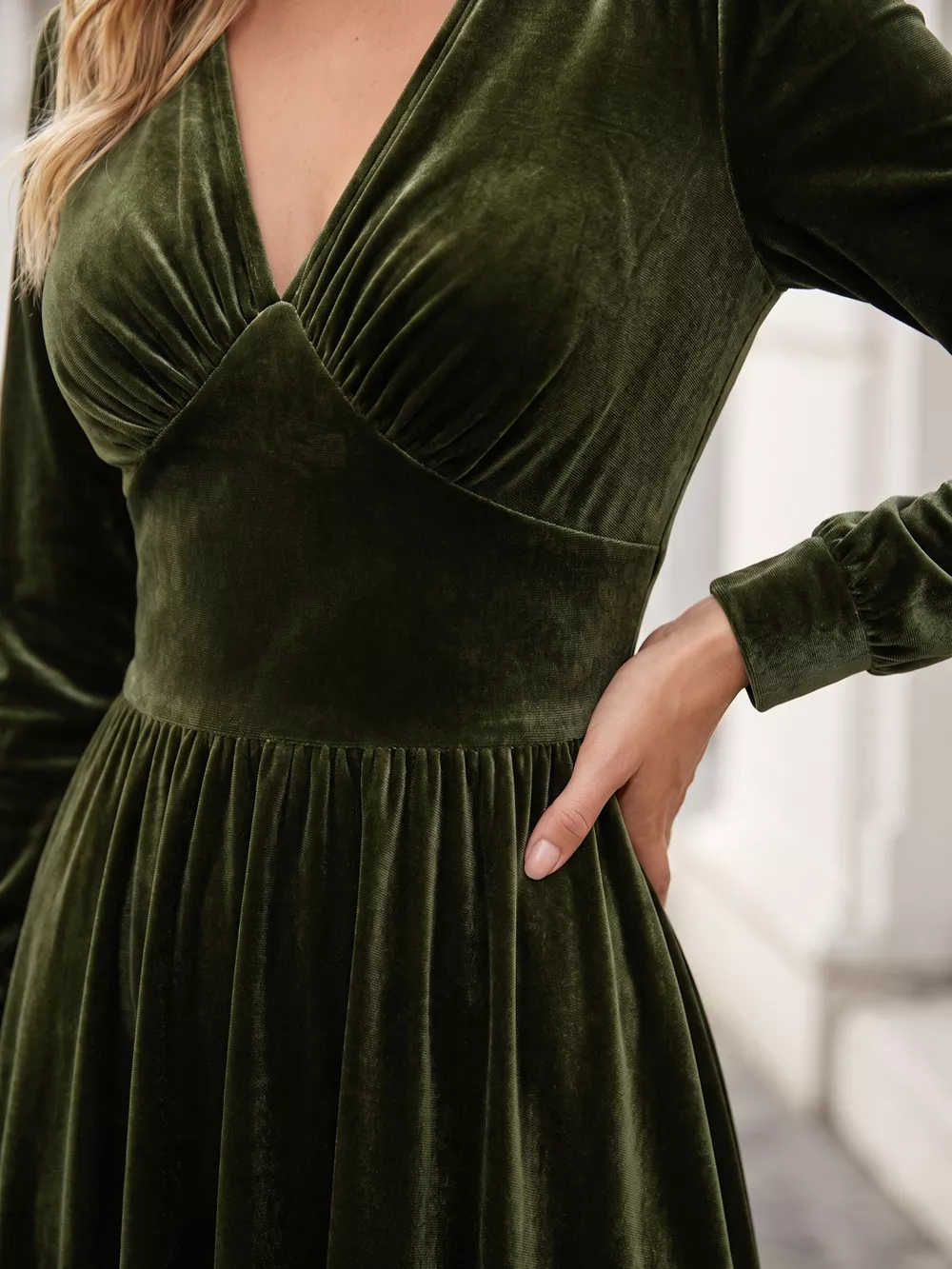 Plus Size V-Neck Long Sleeve Velvet Maxi Dress, image 5