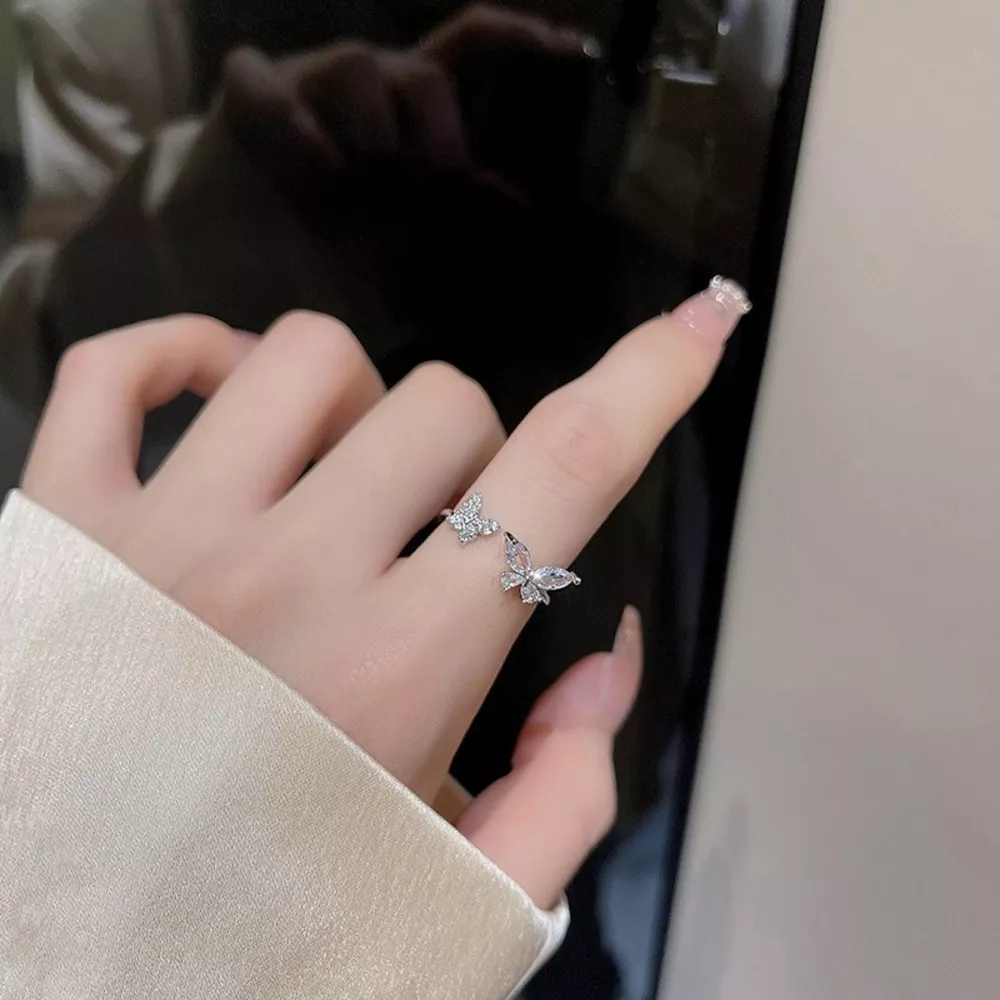 925 Sterling Silver Zircon Butterfly Open Ring, image 6