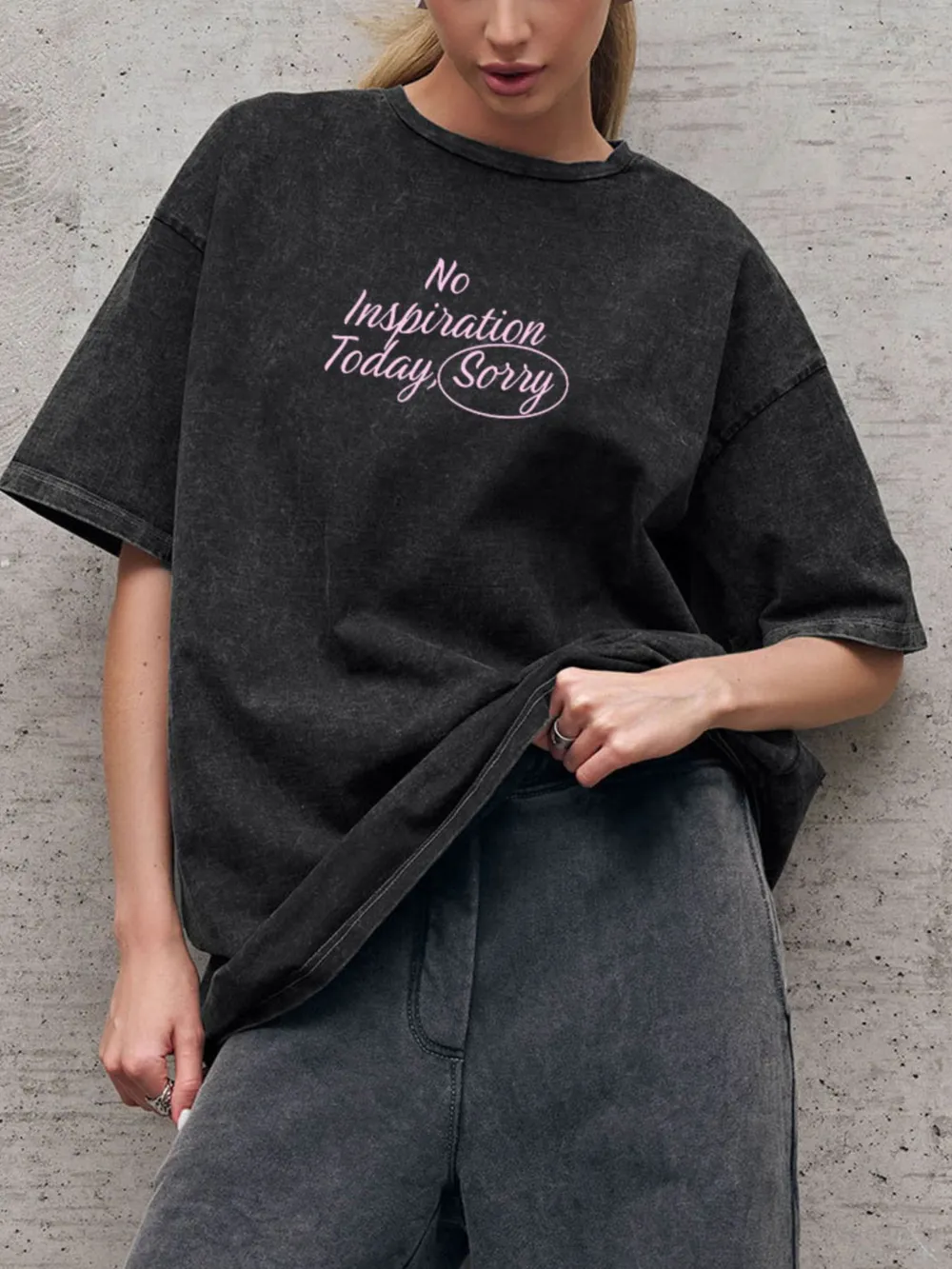 Letter Round Neck Short Sleeve T-Shirt, image 2