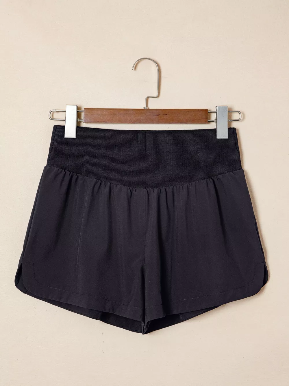 Solid Color Ribbed Patchwork High Waist Athletic Shorts, image 6
