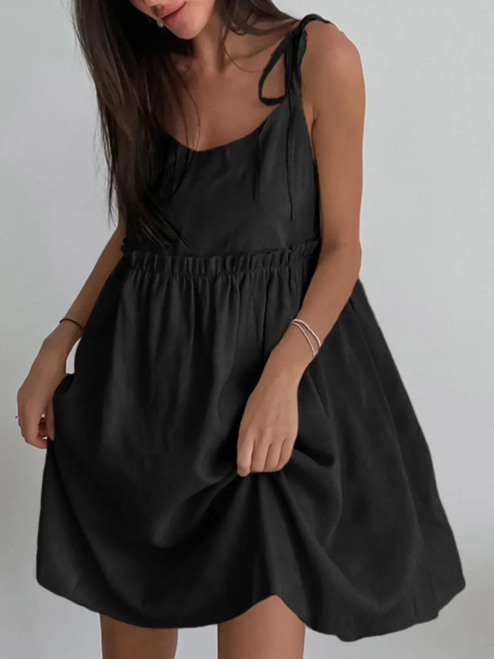 Tie-Shoulder Frill Mini Dress, image 9