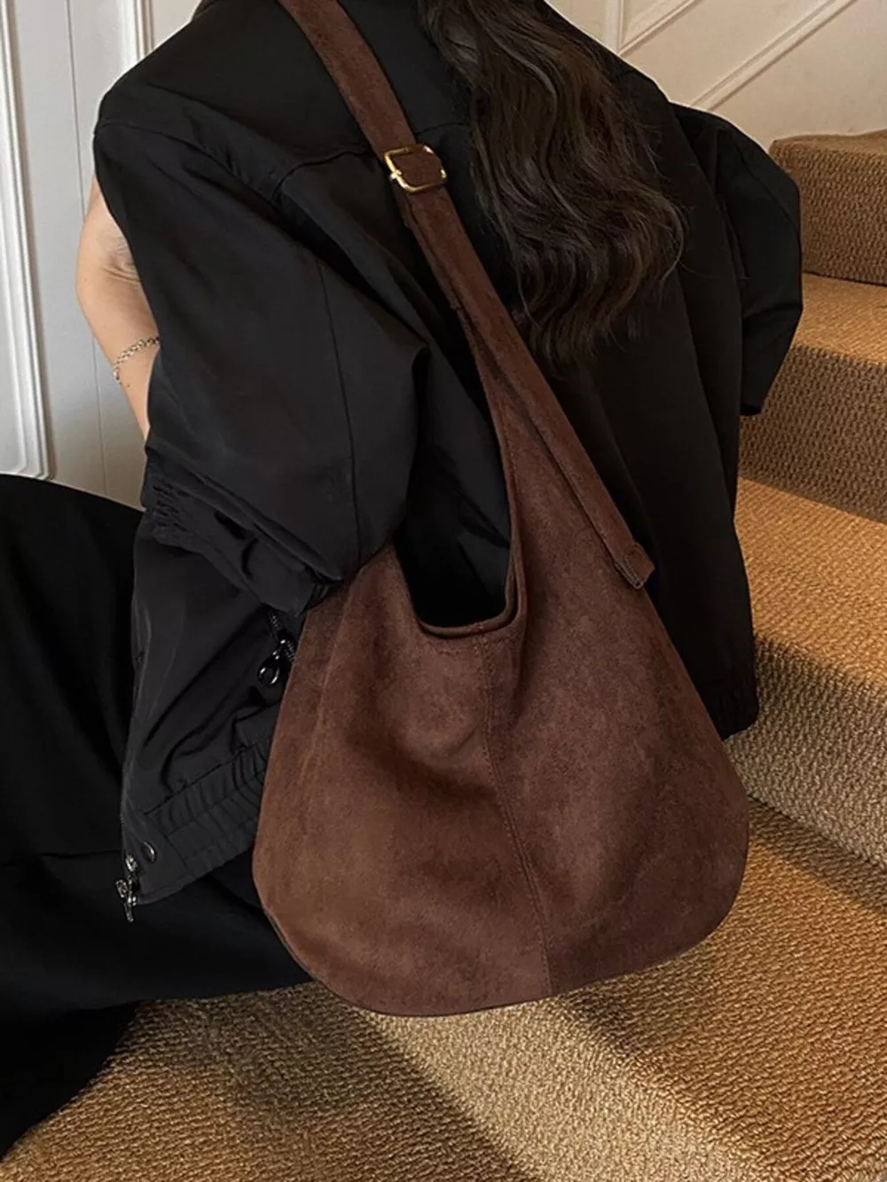 Suede Hobo Shoulder Bag, image 7