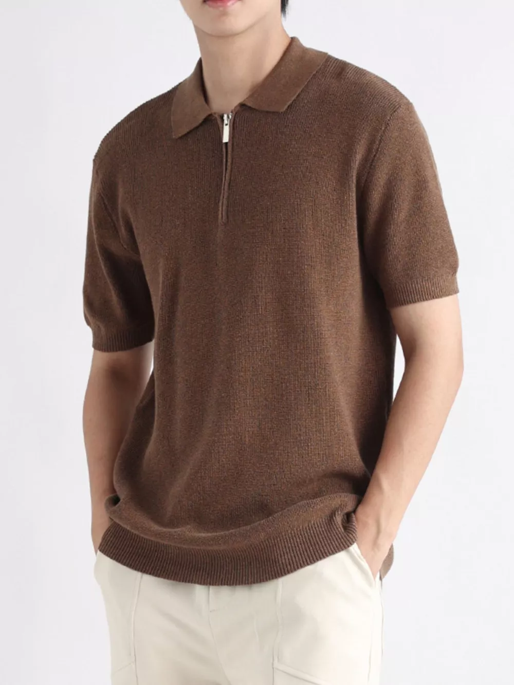 Men's Plus Size Textured Knit Zip-Up Top, image 3