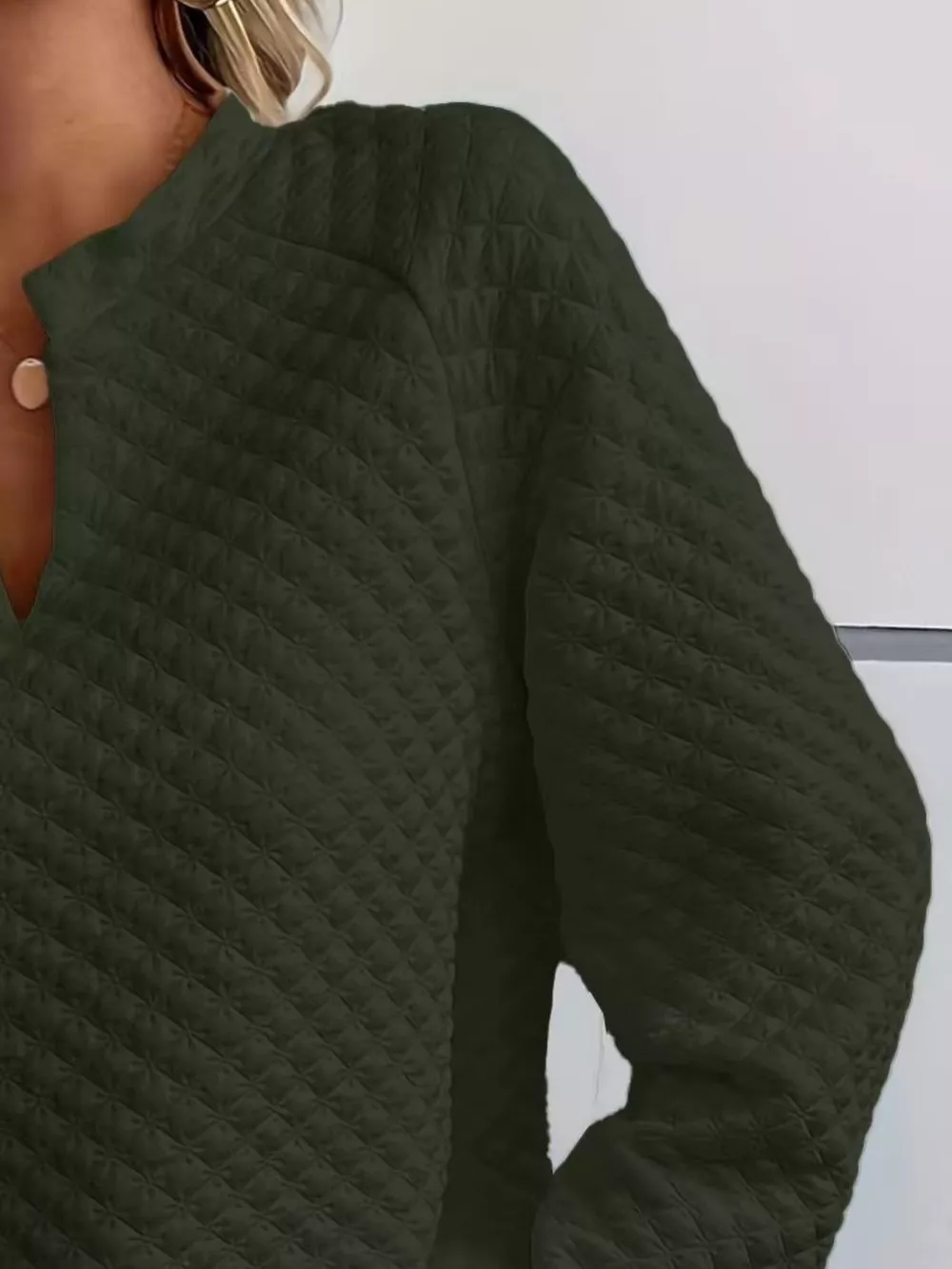 Quilted Texture Long Sleeve Sweatshirt with Notched Neck, image 8