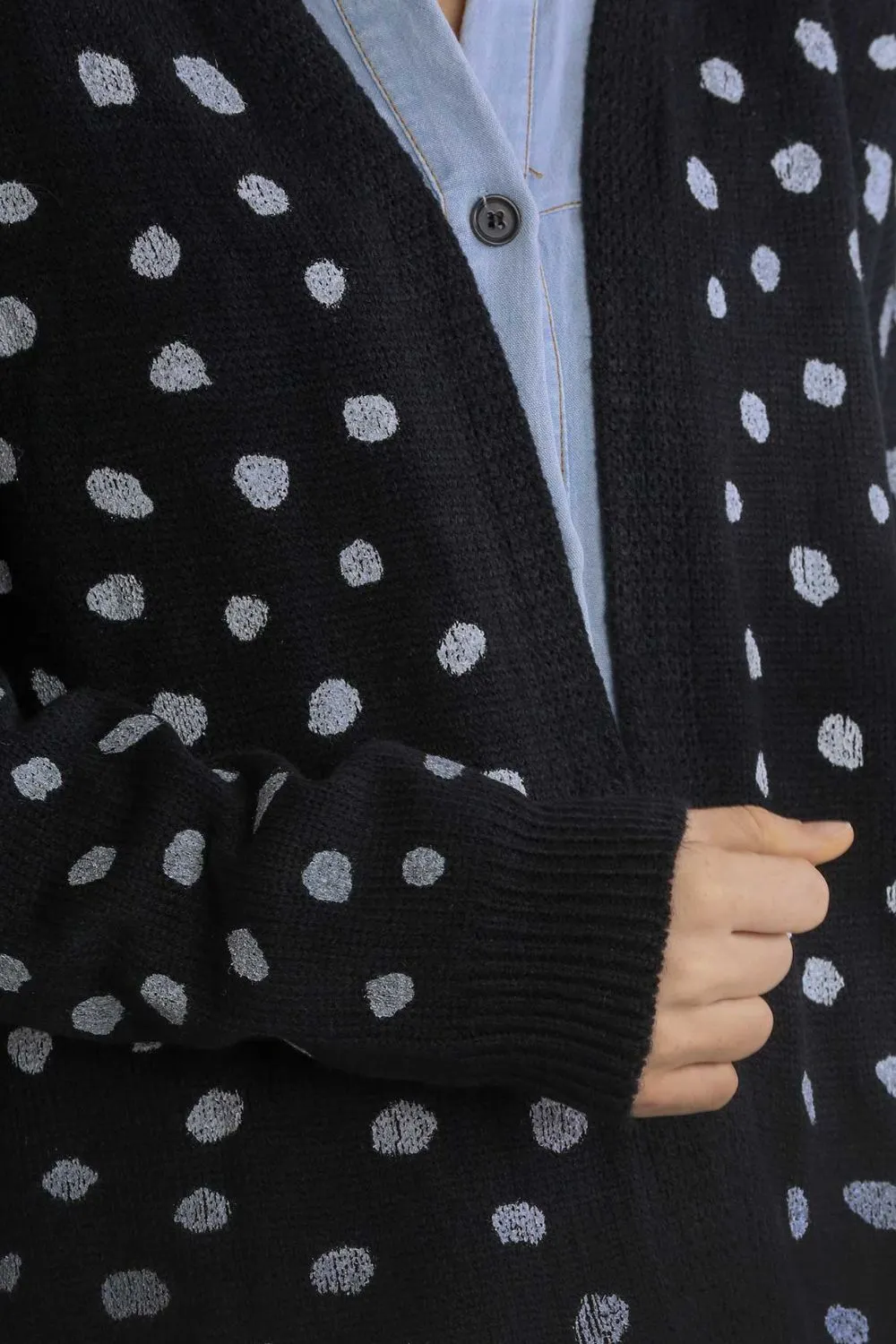 Polka Dot Open Front Drop Shoulder Cardigan, image 4