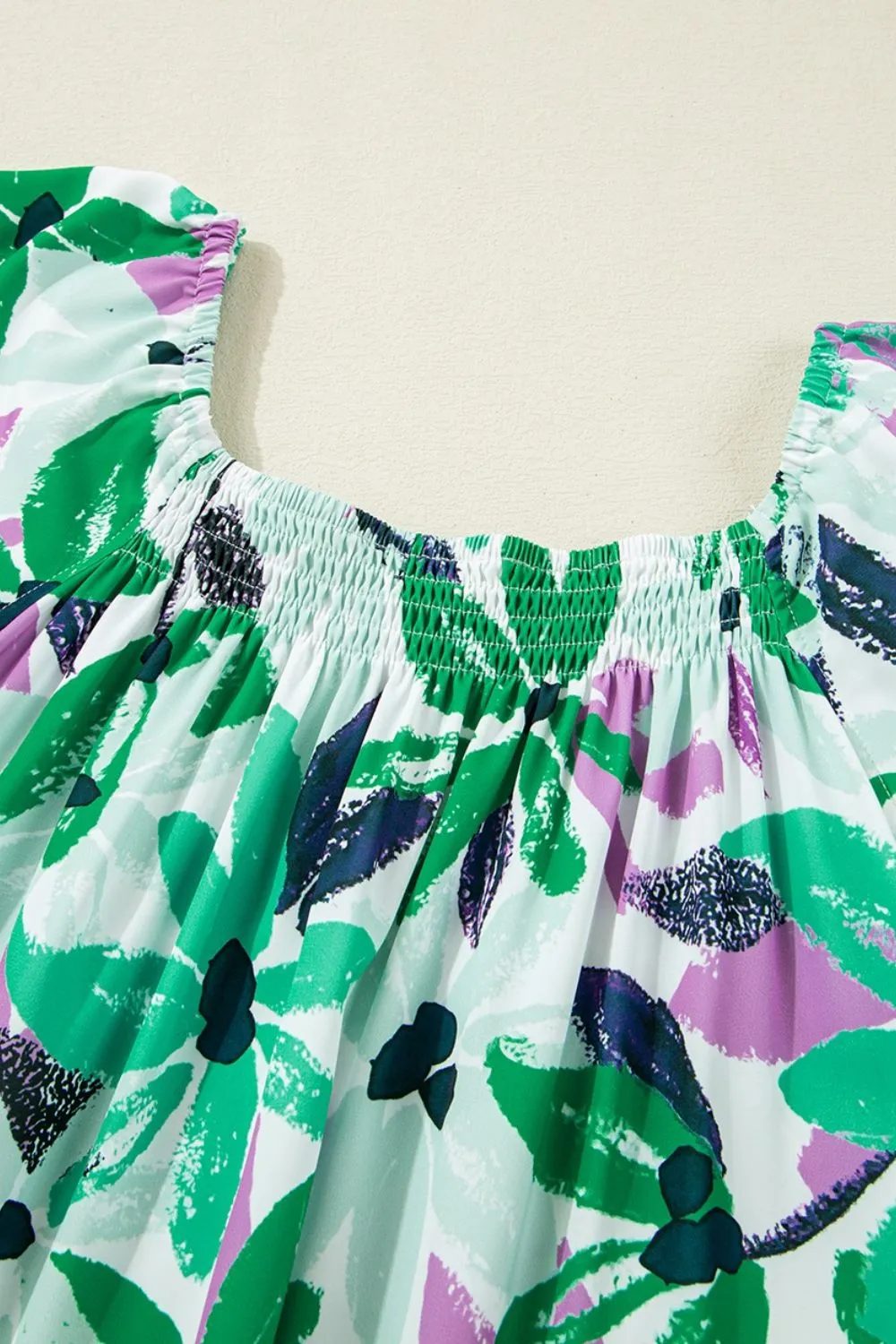 Floral Print Shirred Square Neck Loose Fit Mini Dress, image 8