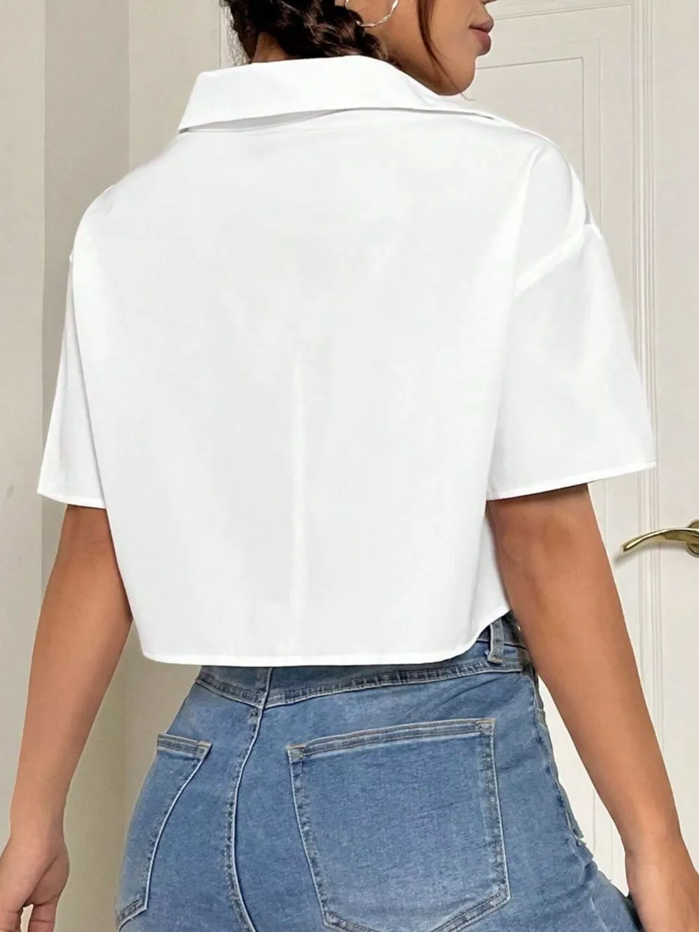 Short Sleeve Crop Shirt with Chest Pockets, image 5