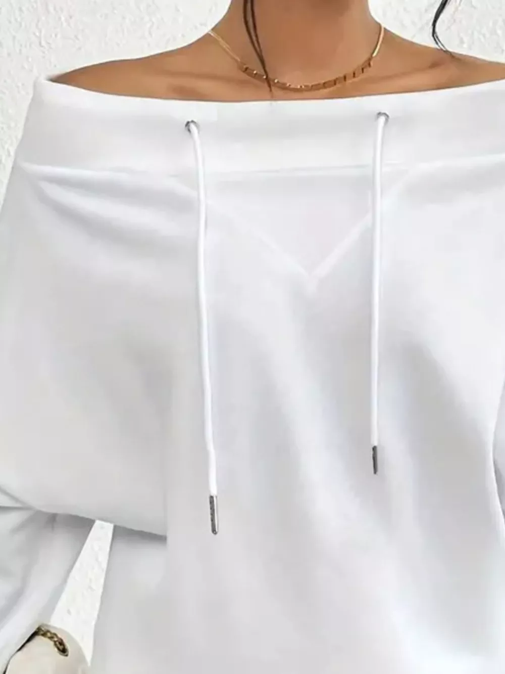 Full Size Off-Shoulder Drawstring Long Sleeve Top Plus Size, image 11