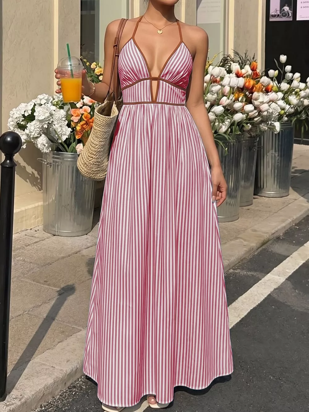 Striped Halter Neck Maxi Dress, image 14