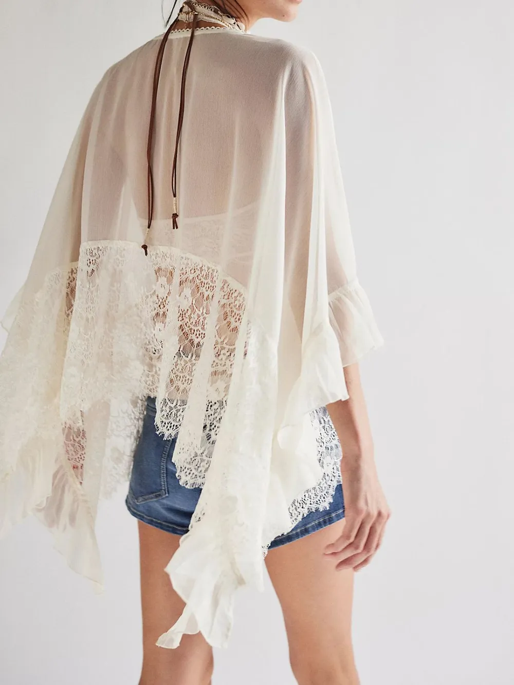 Lace V-Neck Ruffle Long Sleeve Cover-Up, image 8