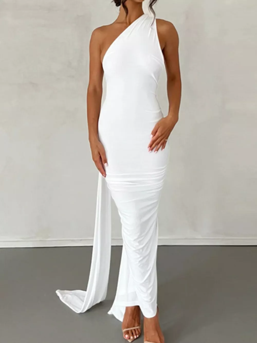 Backless One-Shoulder Ruched Bodycon Maxi Dress, image 18