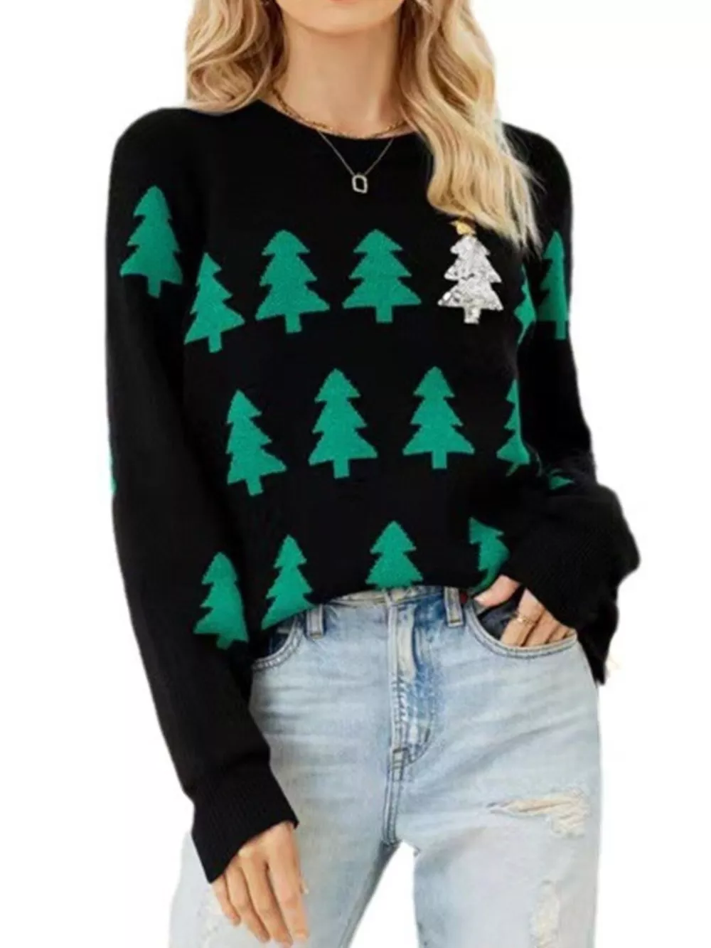 Christmas Tree Pattern Long Sleeve Sweater