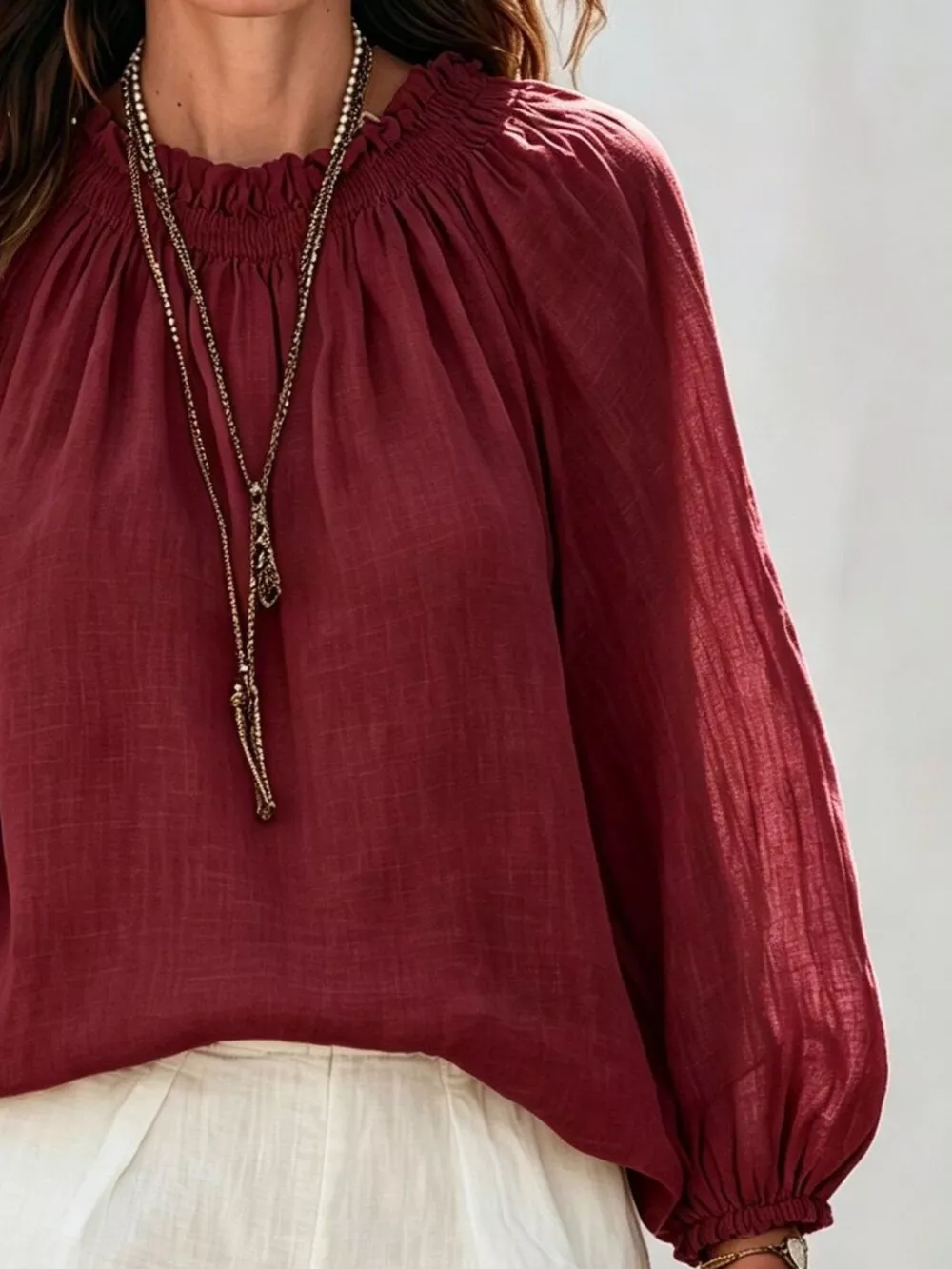 Round Neck Balloon Sleeve Blouse, image 8