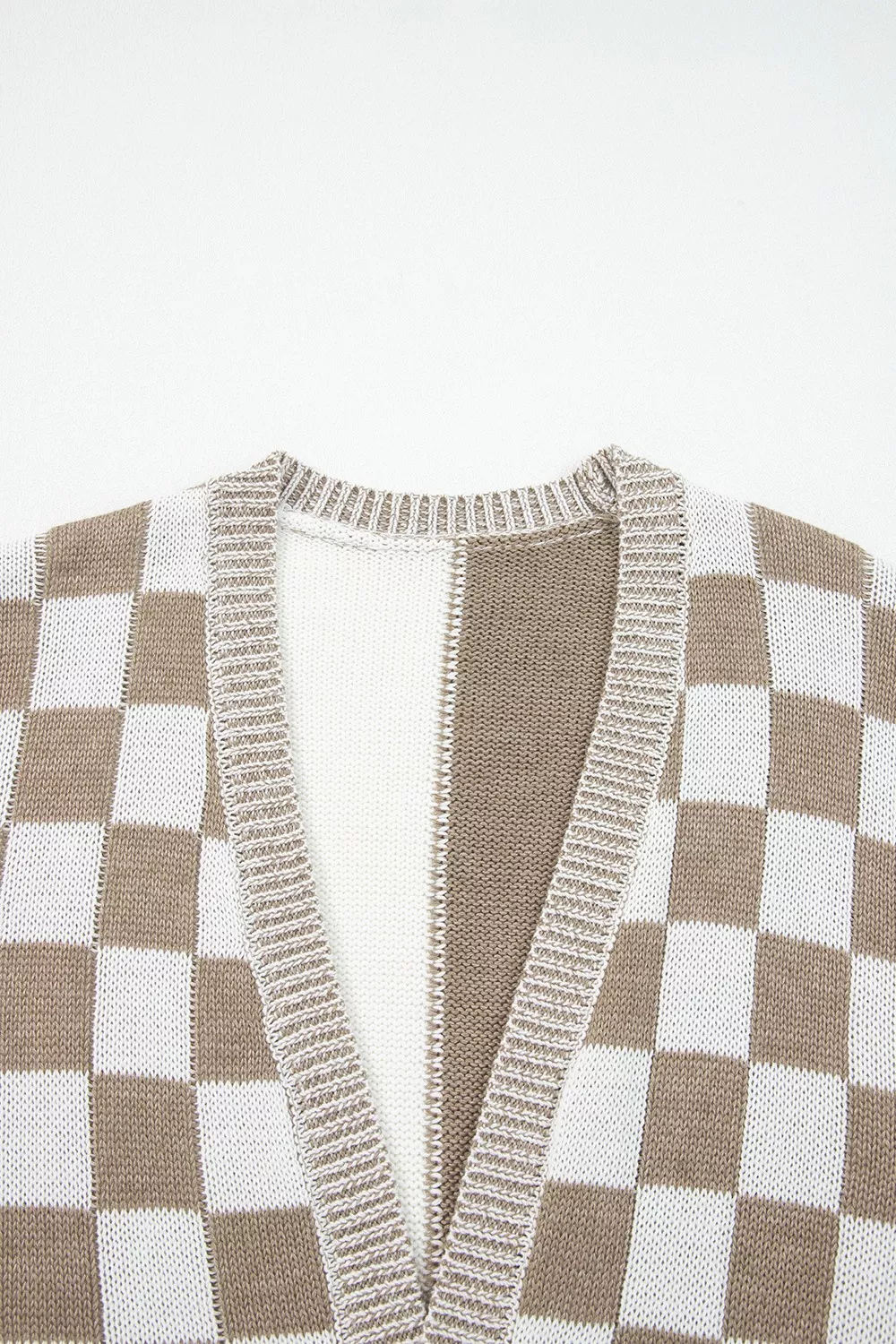 Checkerboard Print Open Front Knit Cardigan, image 7