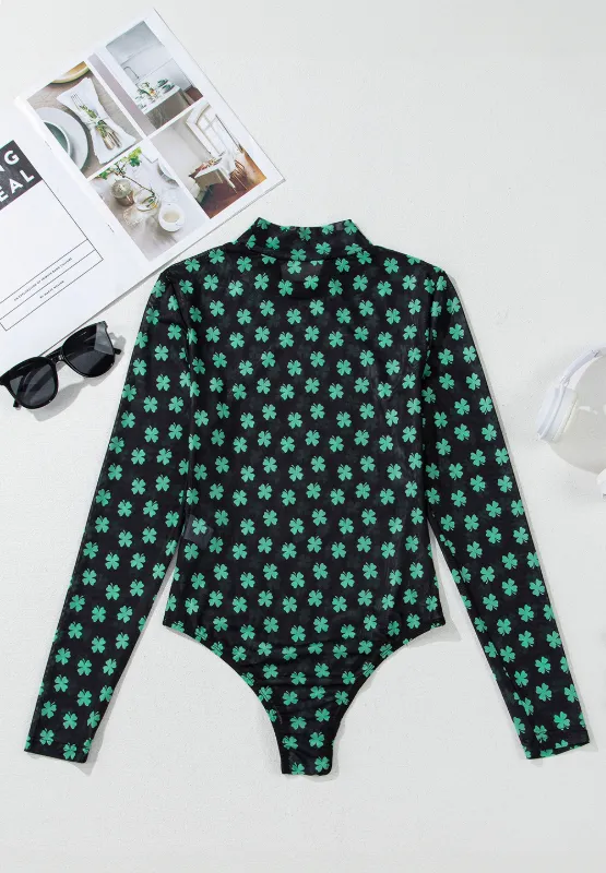 Lucky Clover Mock Neck Long Sleeve Bodysuit, image 4