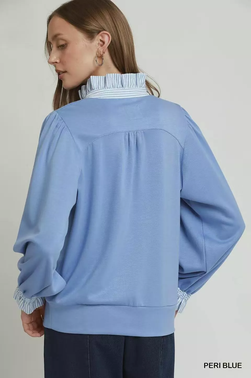 Stripe Ruffle Neck Long Sleeve Top, image 3