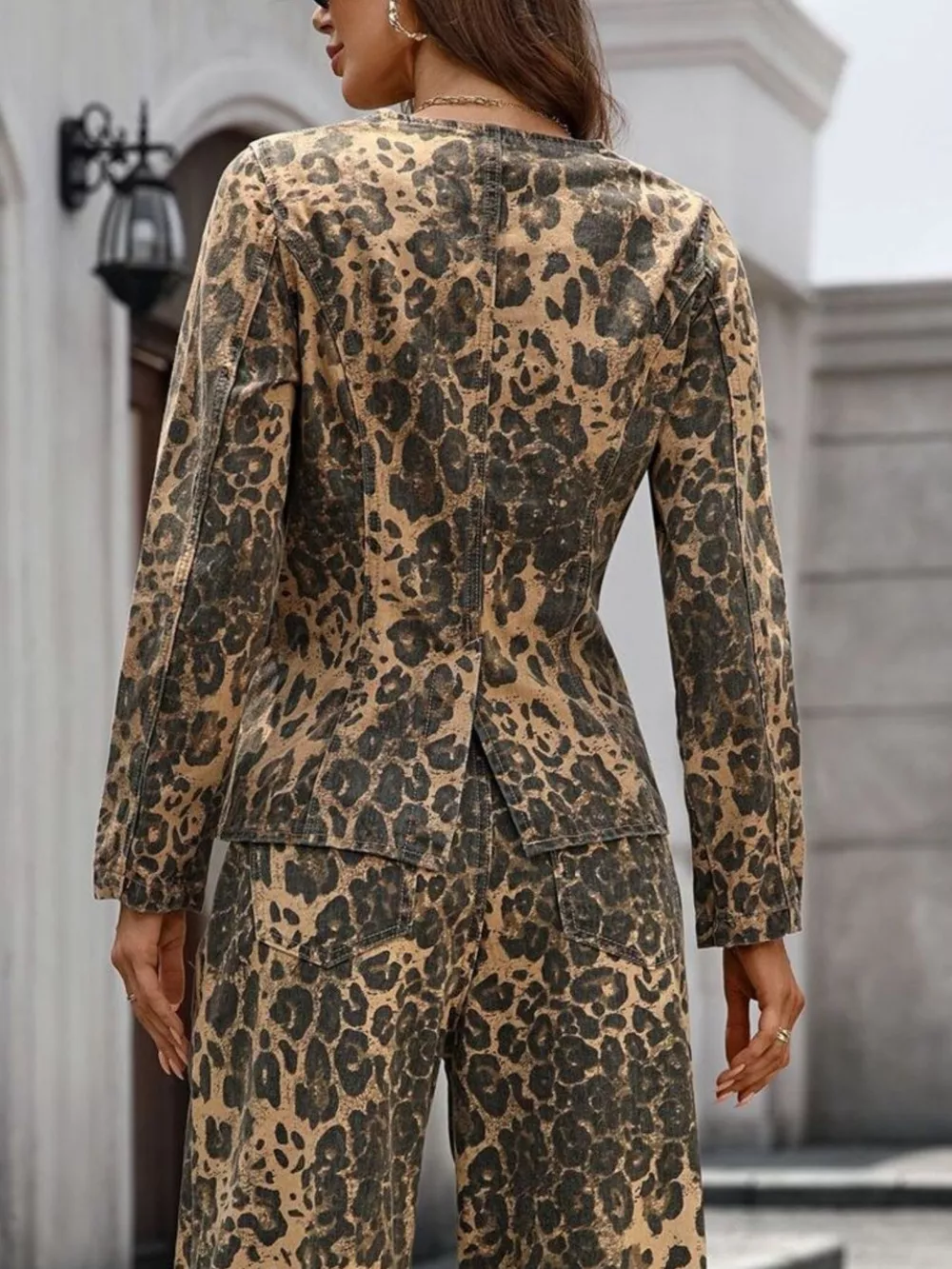 Leopard Button Up Long Sleeve Denim Shirt, image 5