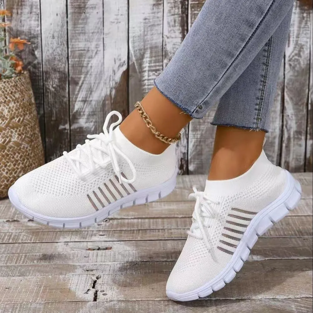 Breathable Mesh Round Toe Lace Up Athletic, image 8
