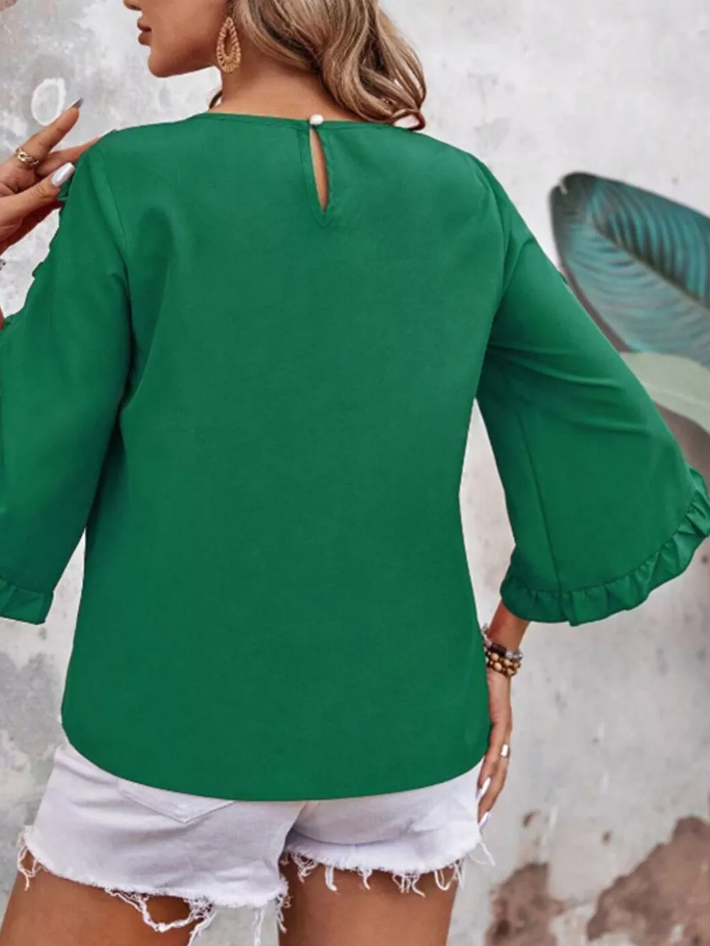 Ruffle Sleeve Solid Color Blouse, image 16