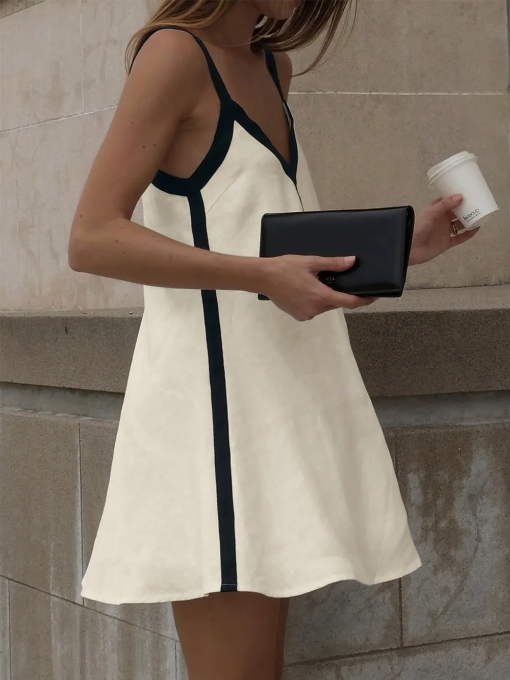 Contrast Trim V-Neck Mini Cami Dress, image 3