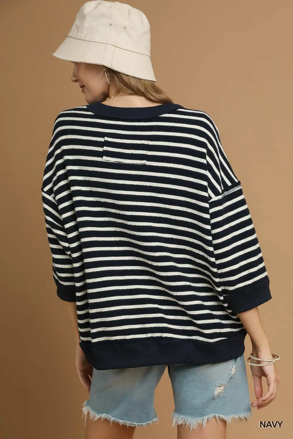 Ribbed Hem Striped Oversized Knit Top, image 4