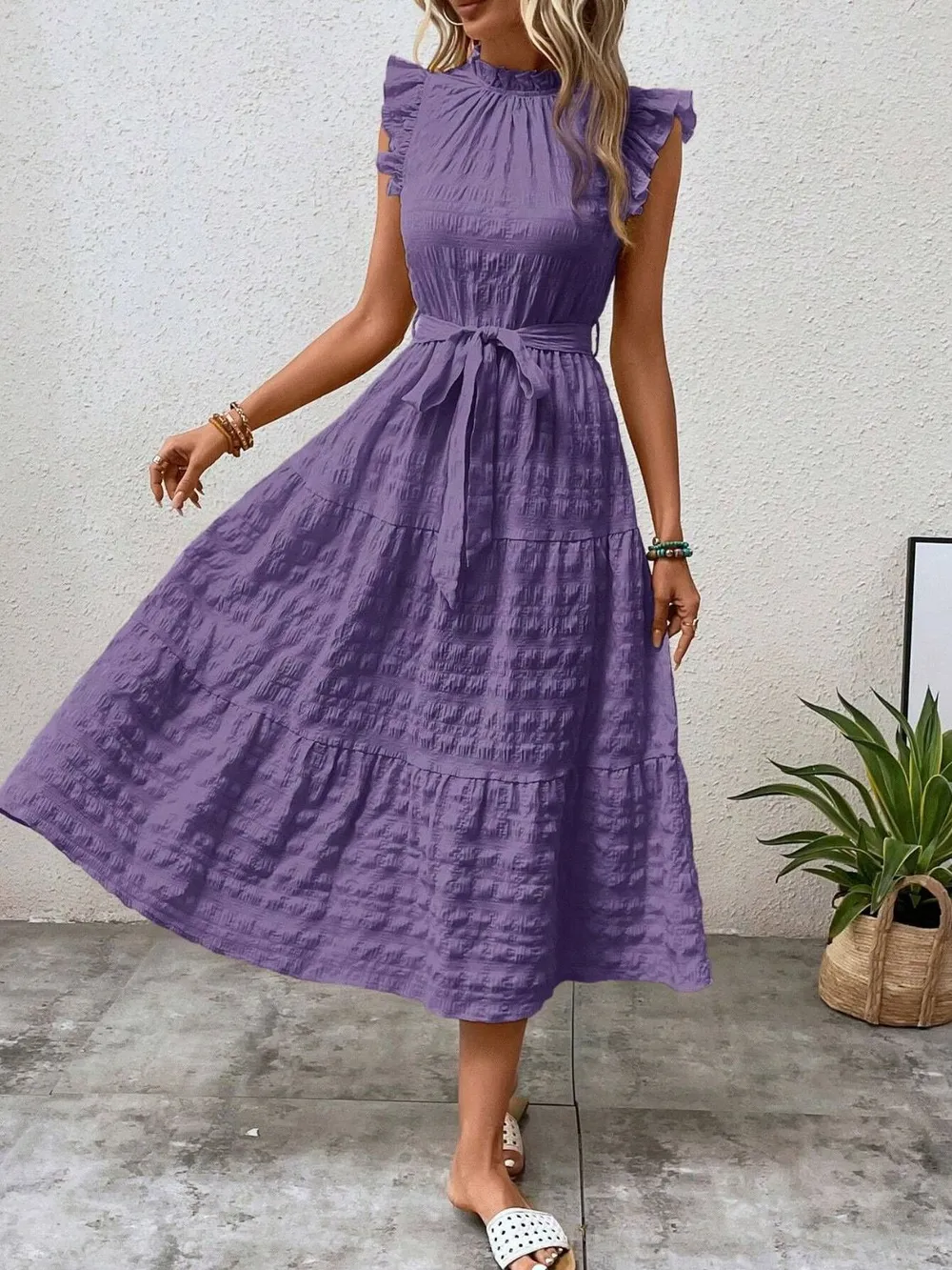 Tied Ruffled Cap Sleeve Midi Dress, image 20
