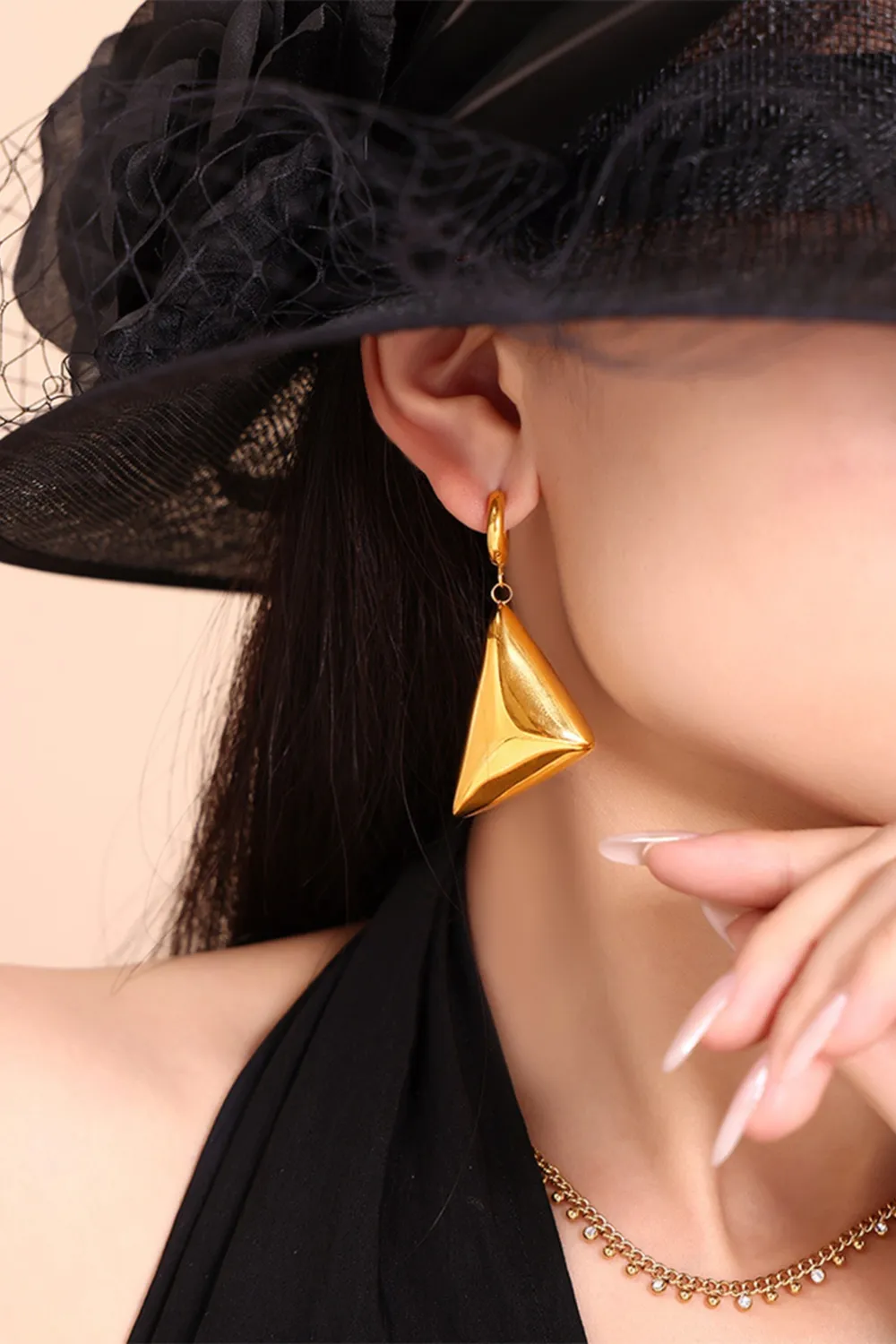 18K Gold-Plated Triangle Dangle Earrings, image 3