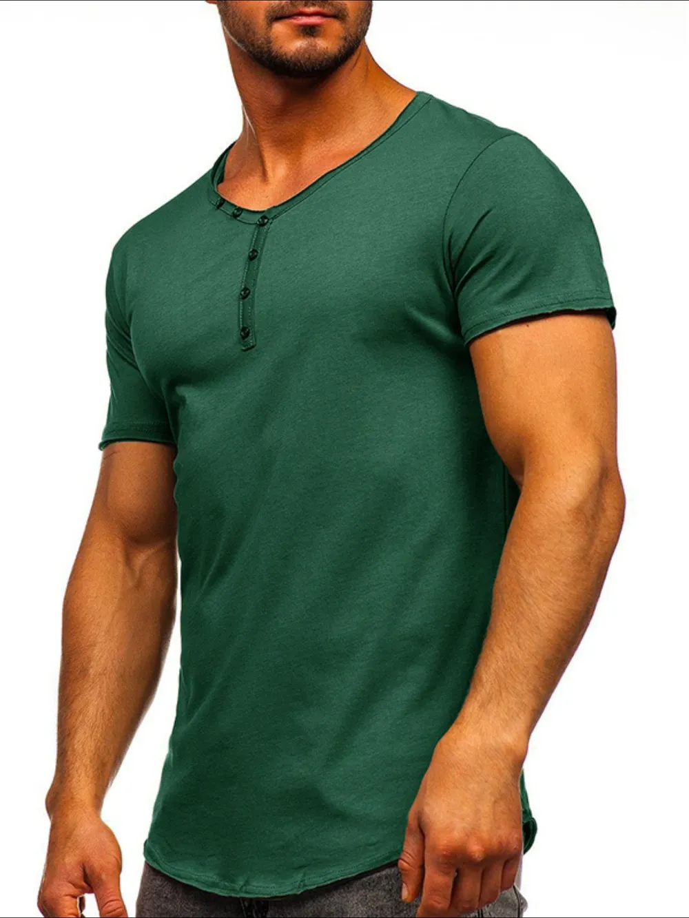 Men's V-Neck Henley Polo T-Shirt, image 2