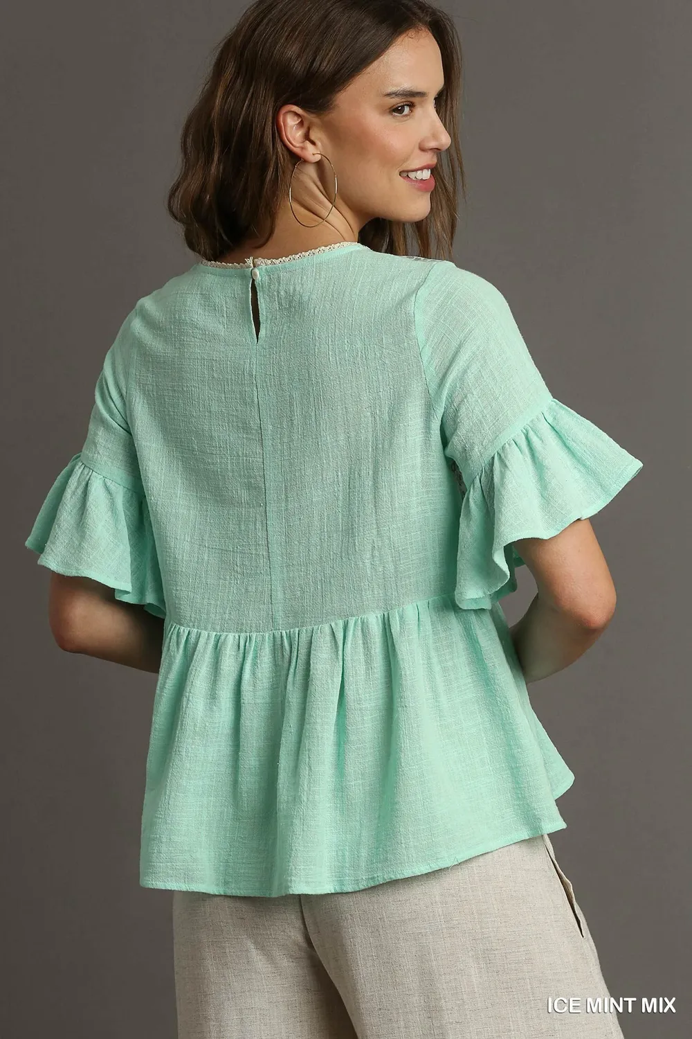 Floral Lace Trimmed Detail Half Sleeve Babydoll Top, image 4