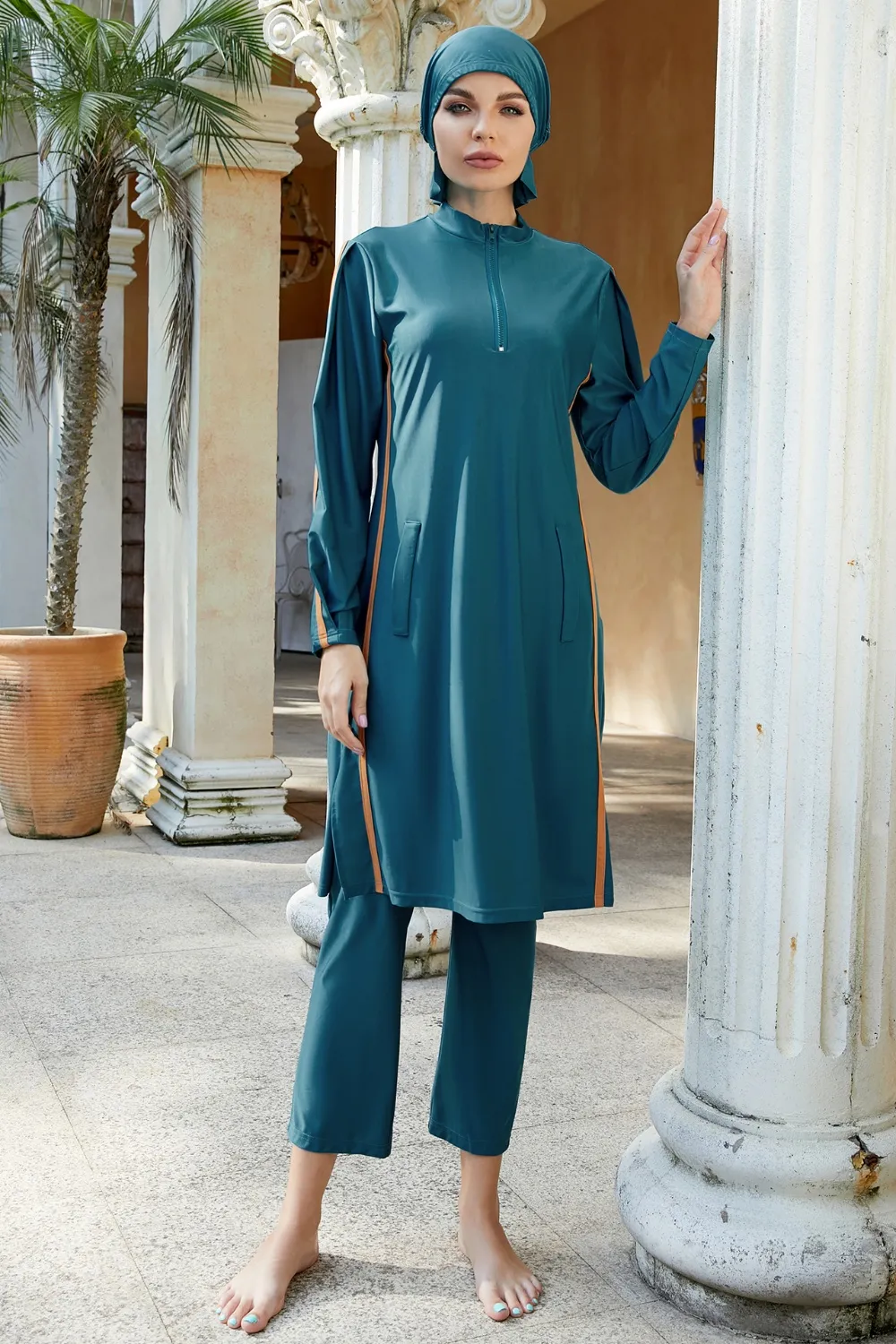 Cap, Quarter Zip Top and Pants Swim Set, image 6