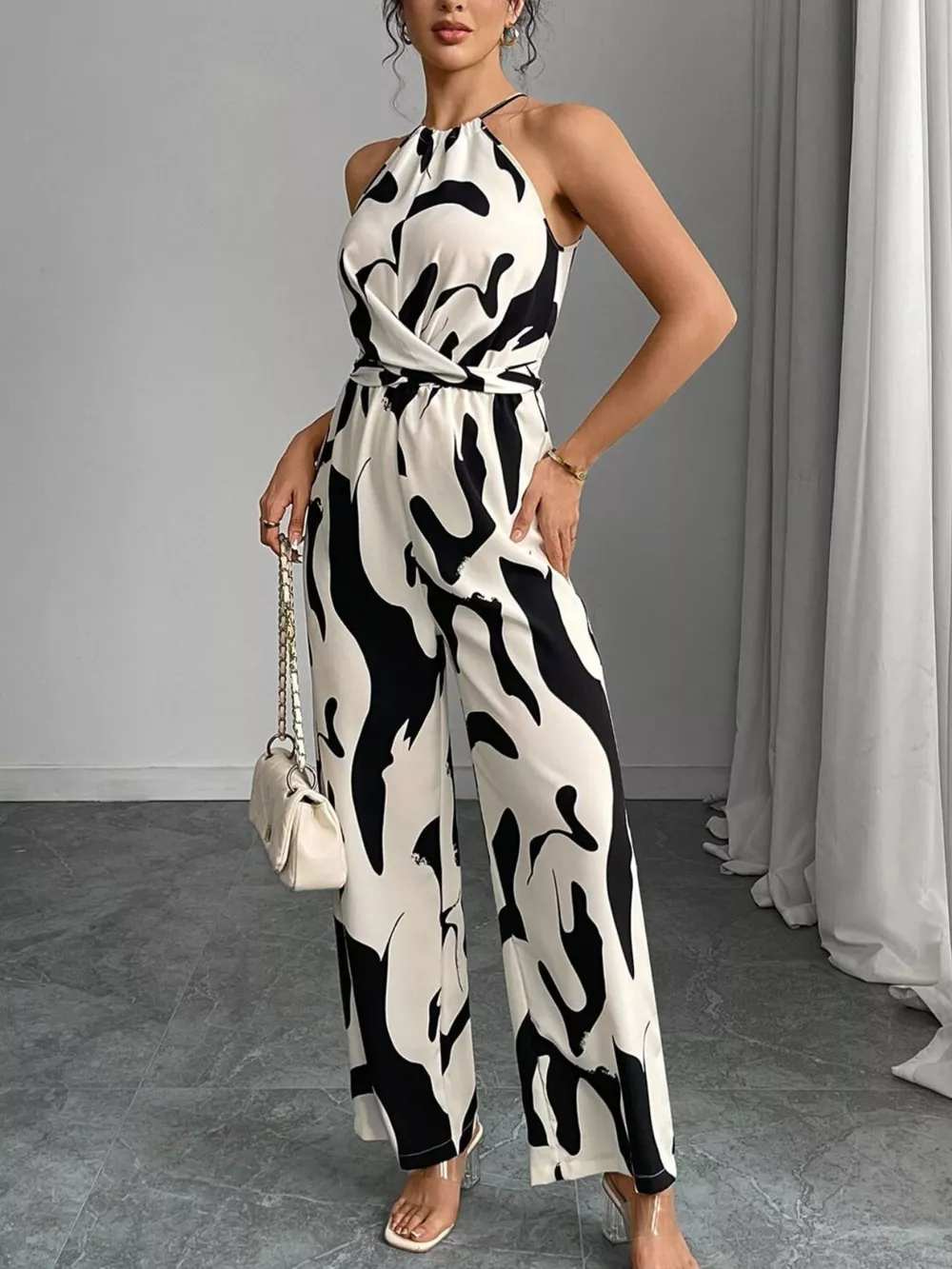 Abstract Print Wide Leg Jumpsuit, image 4