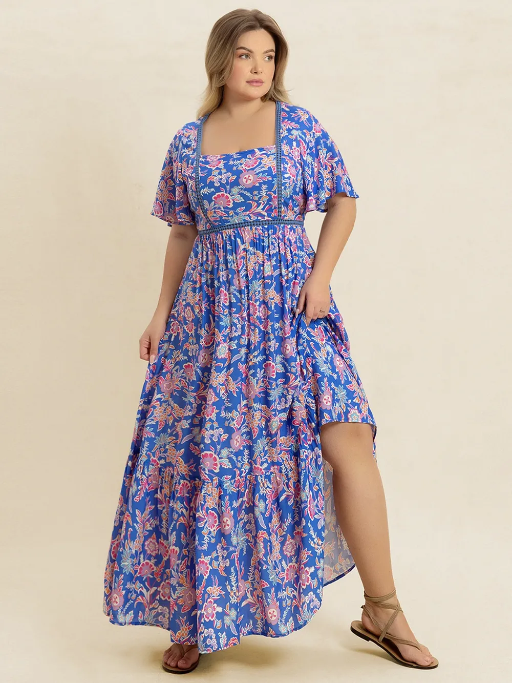 Plus Size Ruched Printed Short Sleeve Dress, image 5
