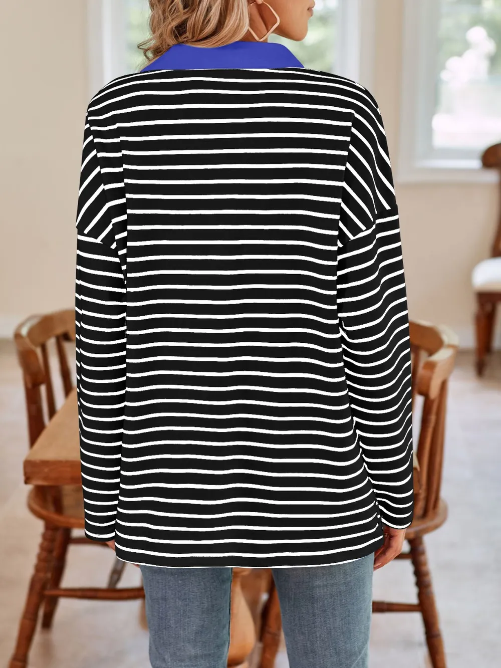 Striped Johnny Collar Long Sleeve T-Shirt, image 22