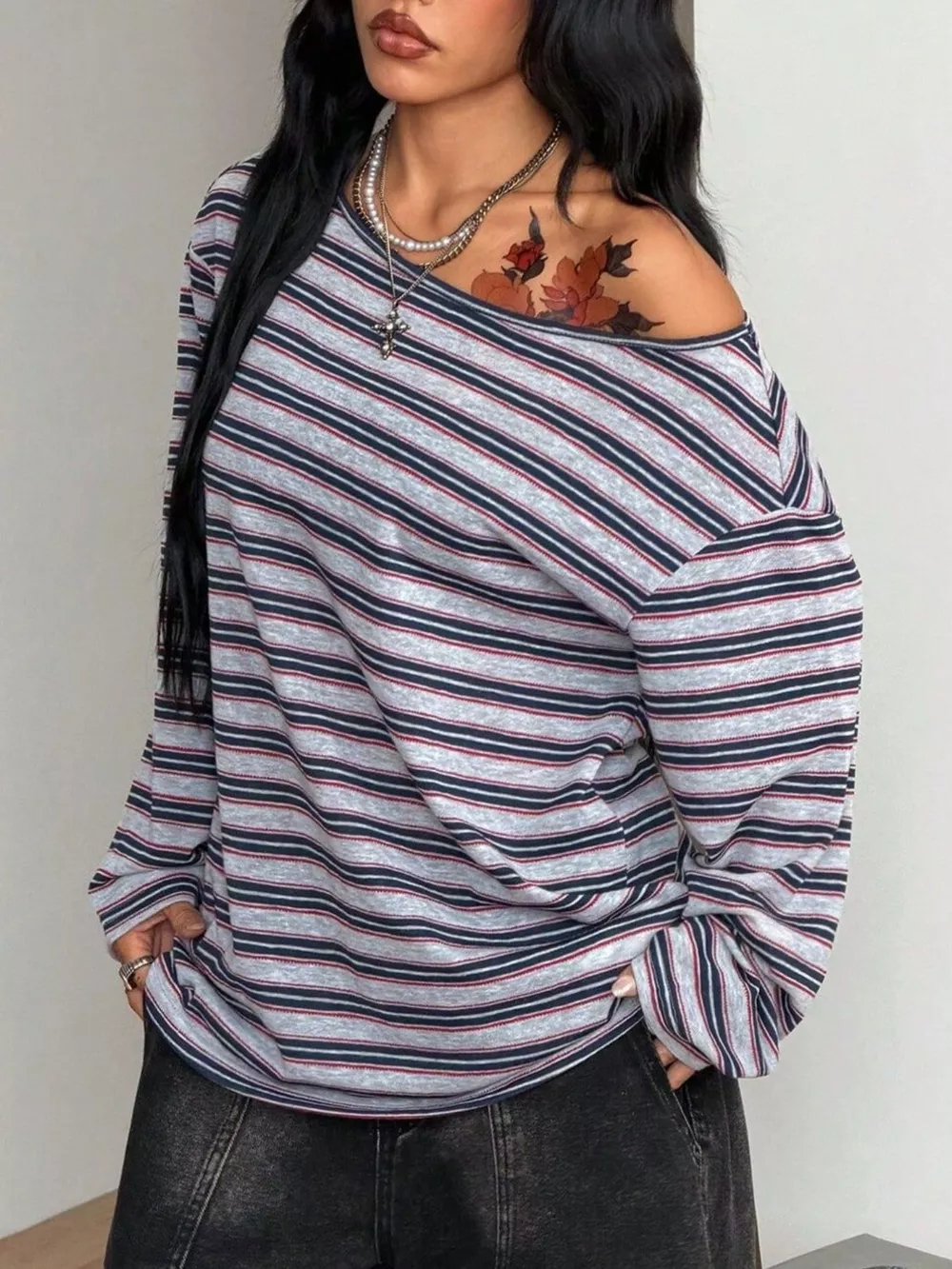 Striped Boat Neck Long Sleeve T-Shirt, image 12