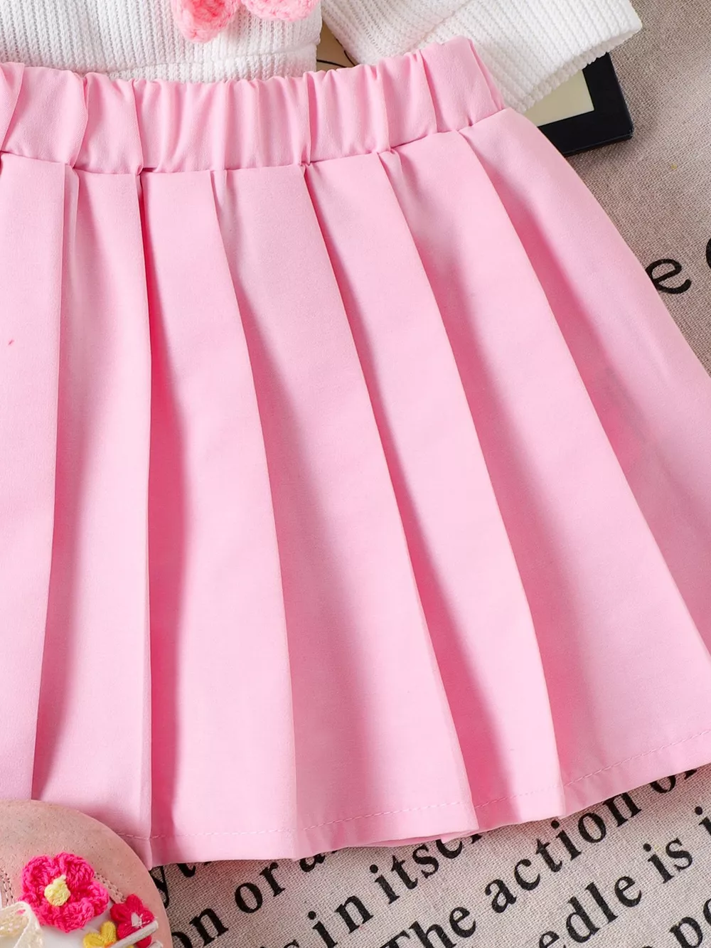 Children's Bow Button Up Cardigan and Pleated Skirt Set, image 5