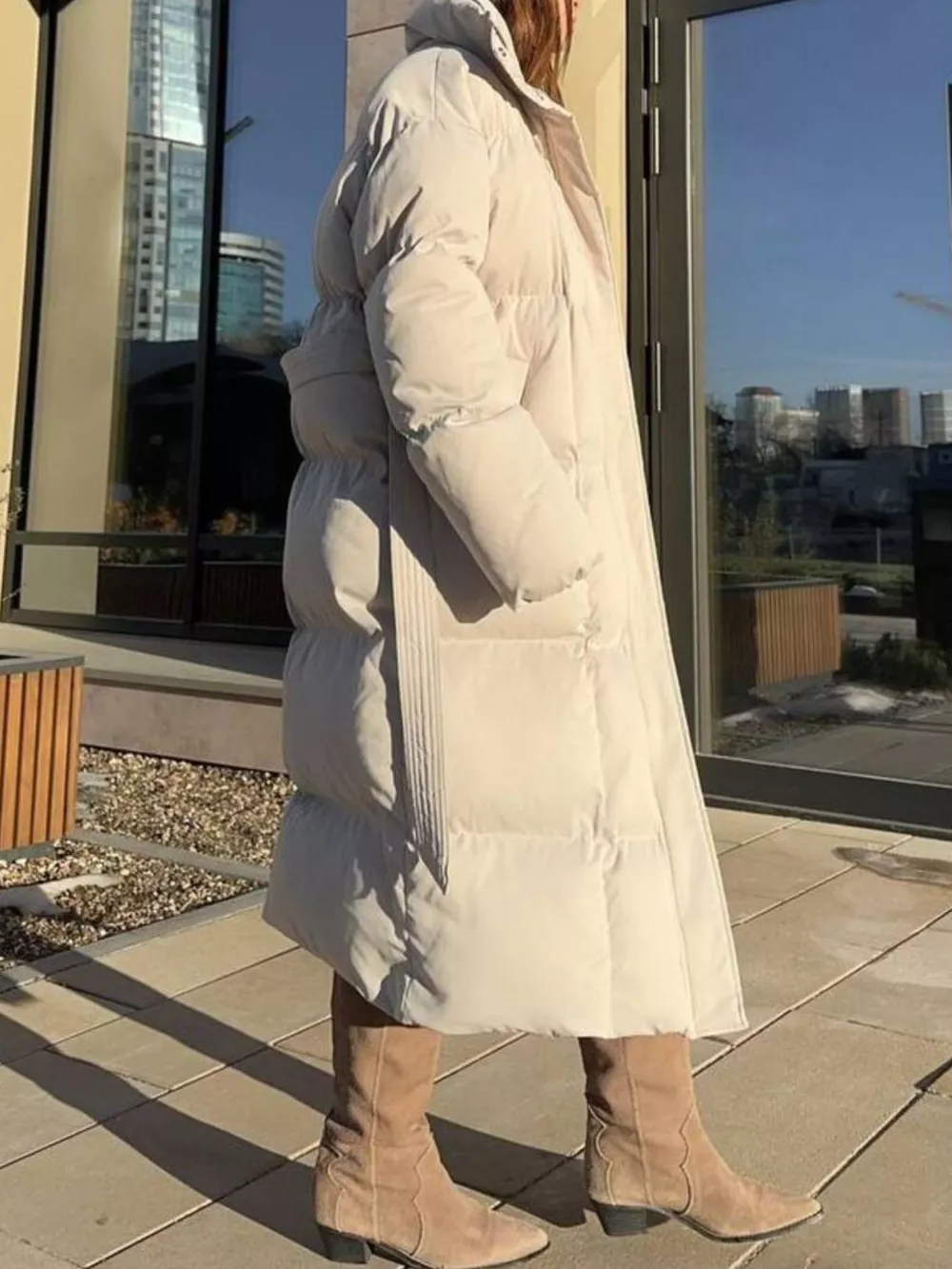 Longline Padded Winter Coat with Belted, image 4