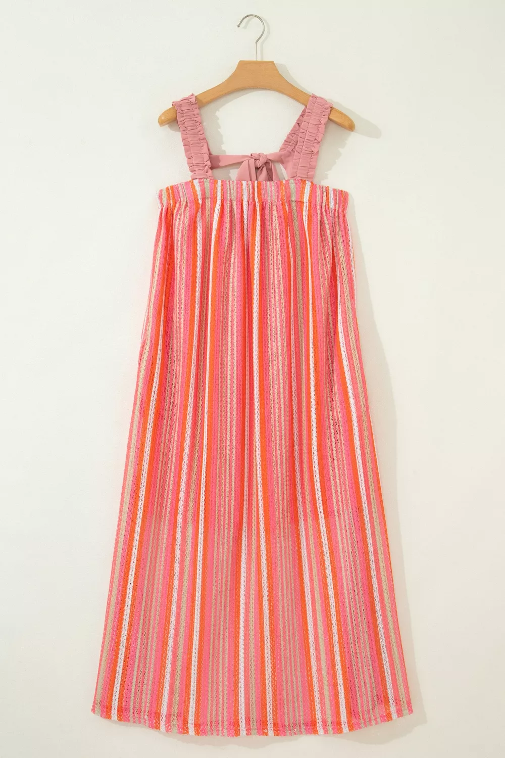 Stripe Ruffled Straps Ribbon Knot Flowy Vacation Maxi Dress, image 5
