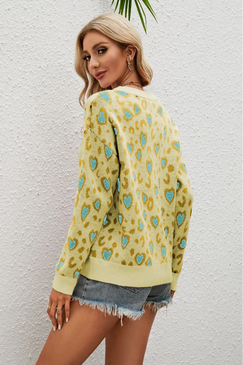 Heart Round Neck Dropped Shoulder Sweater, image 8