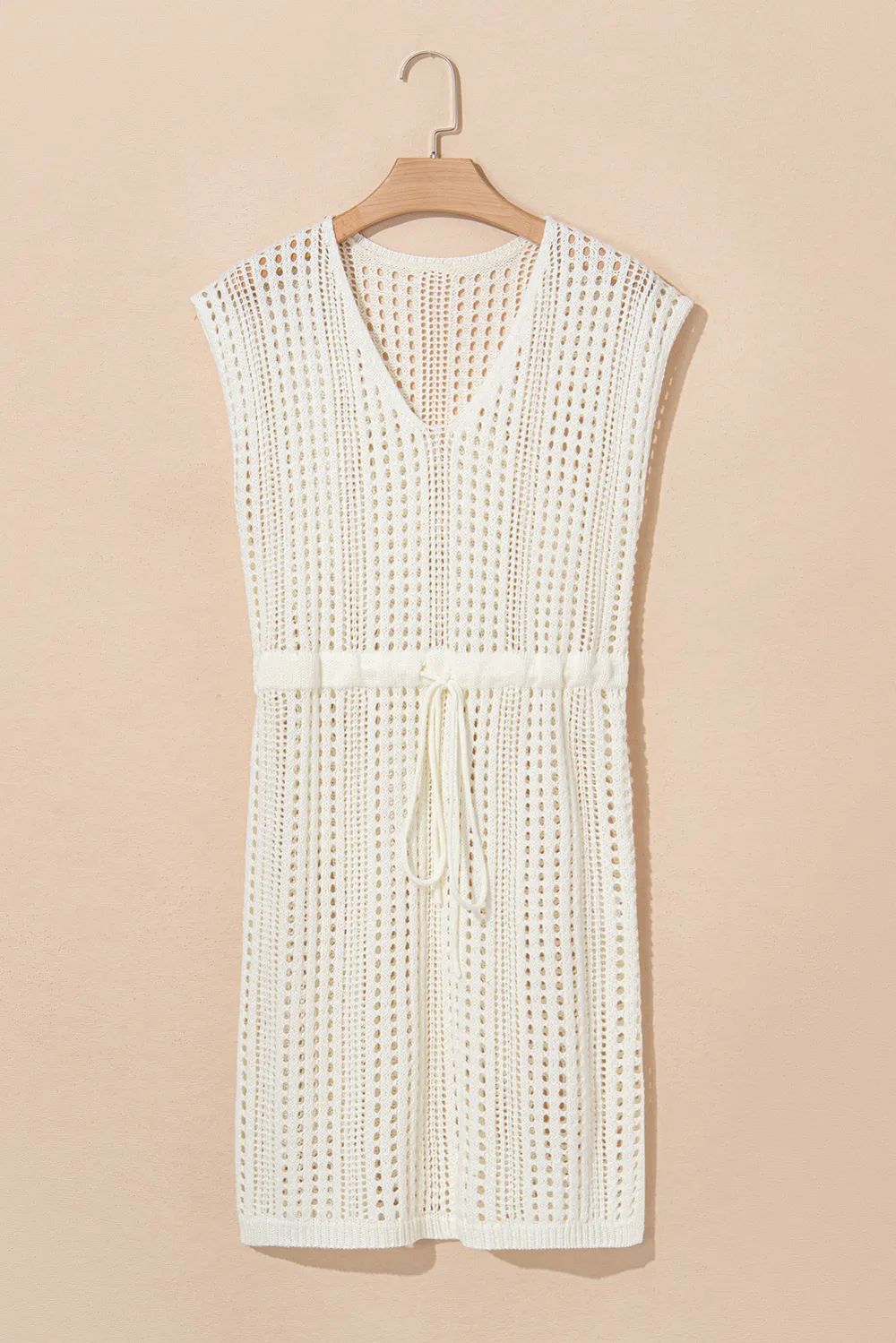 Side Slit Drawstring V-Neck Knit Cover Up Dress, image 5