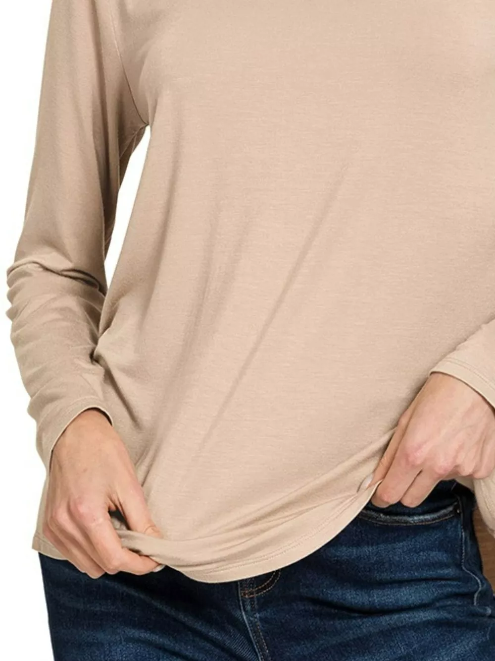Flowy Round Hem Rayon Long Sleeve Top, image 2