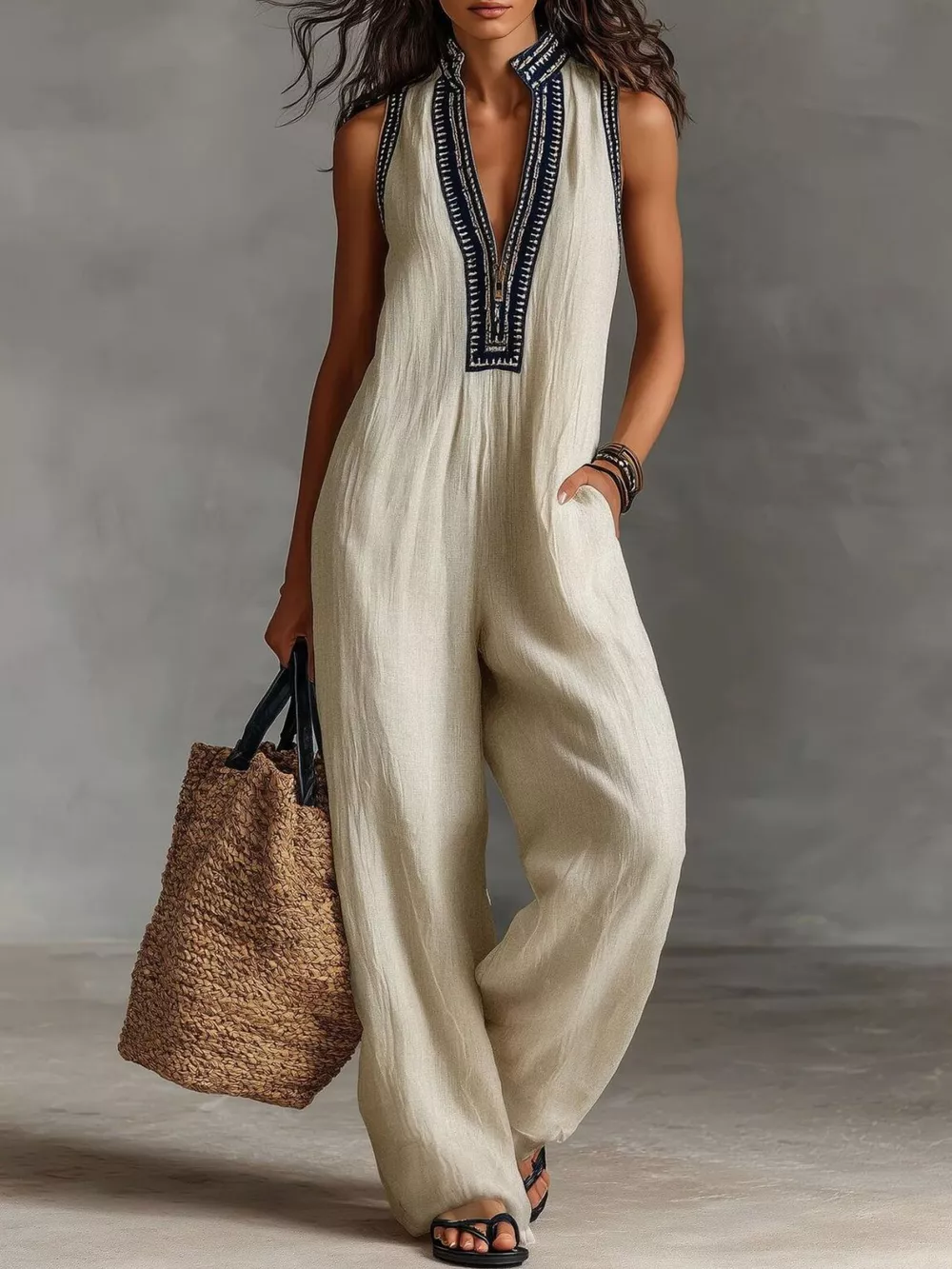 Full Size Sleeveless Wide-Leg Jumpsuit Plus Size